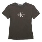 CALVIN KLEIN JEANS Womens Brown Crew Neck Short Sleeve T-Shirt XS Logo Print