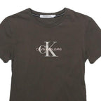 CALVIN KLEIN JEANS Womens Brown Crew Neck Short Sleeve T-Shirt XS Logo Print