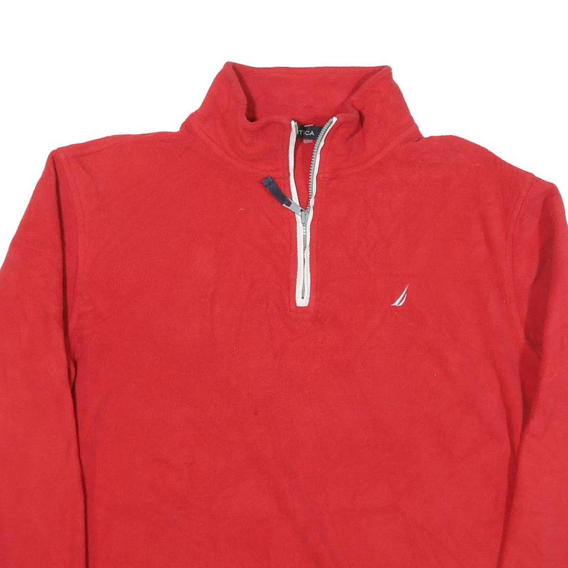 NAUTICA Mens Red Pullover Plain Quarter Zip Polyester Blend Jumper L Casual