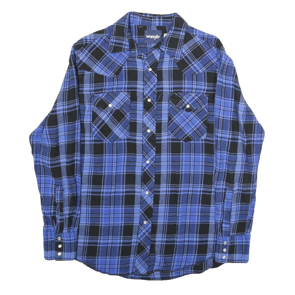 WRANGLER Mens Blue & Black Check Shirt M Cotton Long Sleeve Casual Western