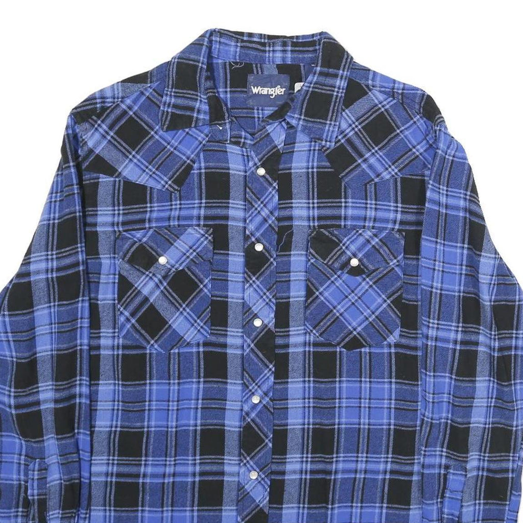 WRANGLER Mens Blue & Black Check Shirt M Cotton Long Sleeve Casual Western