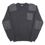 Mens Black Patchwork Plain Crew Neck Chunky Knit XL Workwear Jumper