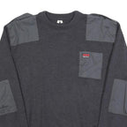 Mens Black Patchwork Plain Crew Neck Chunky Knit XL Workwear Jumper