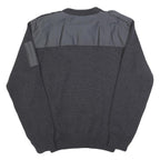 Mens Black Patchwork Plain Crew Neck Chunky Knit XL Workwear Jumper