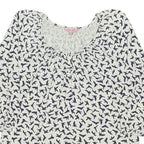 PHASE EIGHT Womens White Navy Bird Print Blouse 3/4 Sleeve Round Neck UK 12