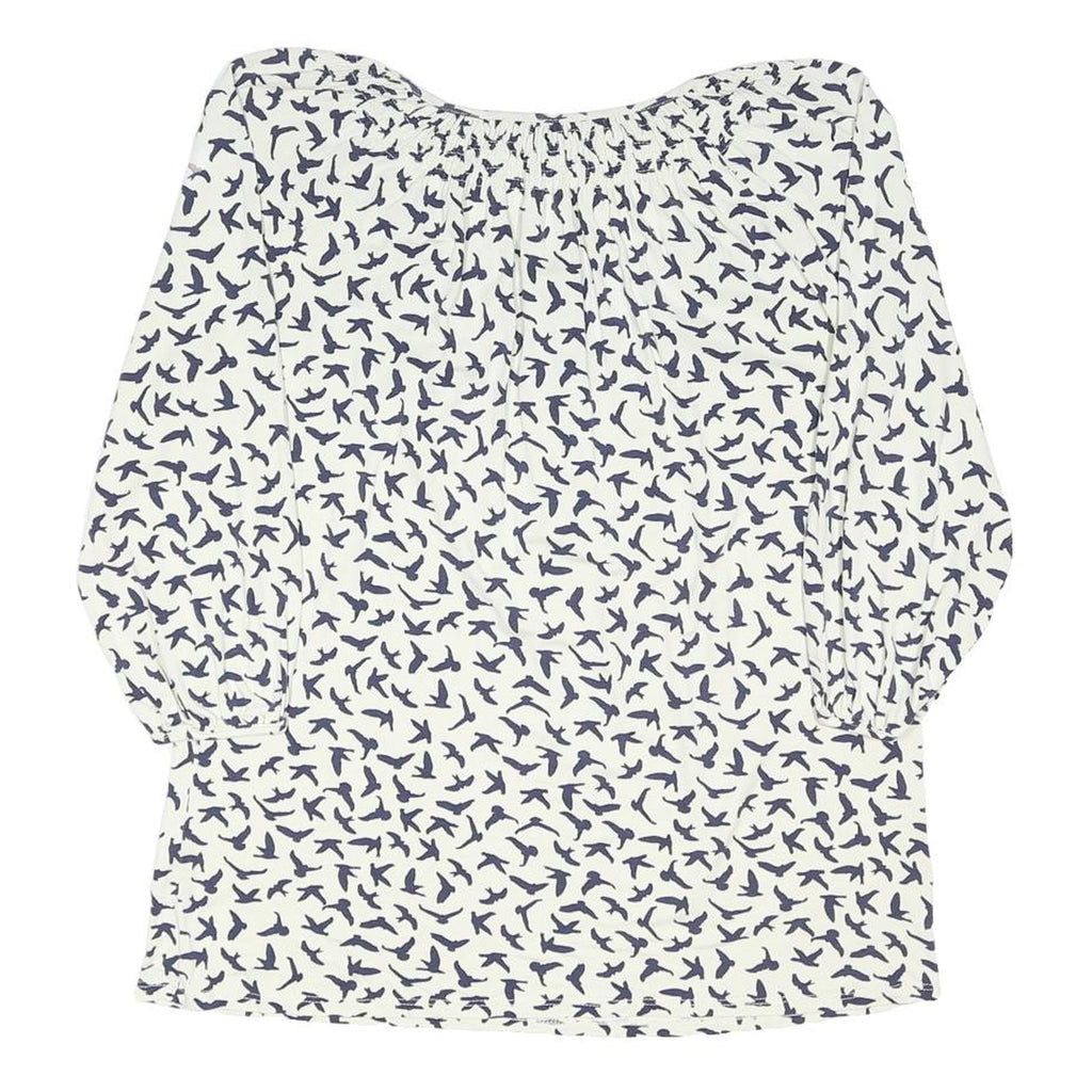 PHASE EIGHT Womens White Navy Bird Print Blouse 3/4 Sleeve Round Neck UK 12