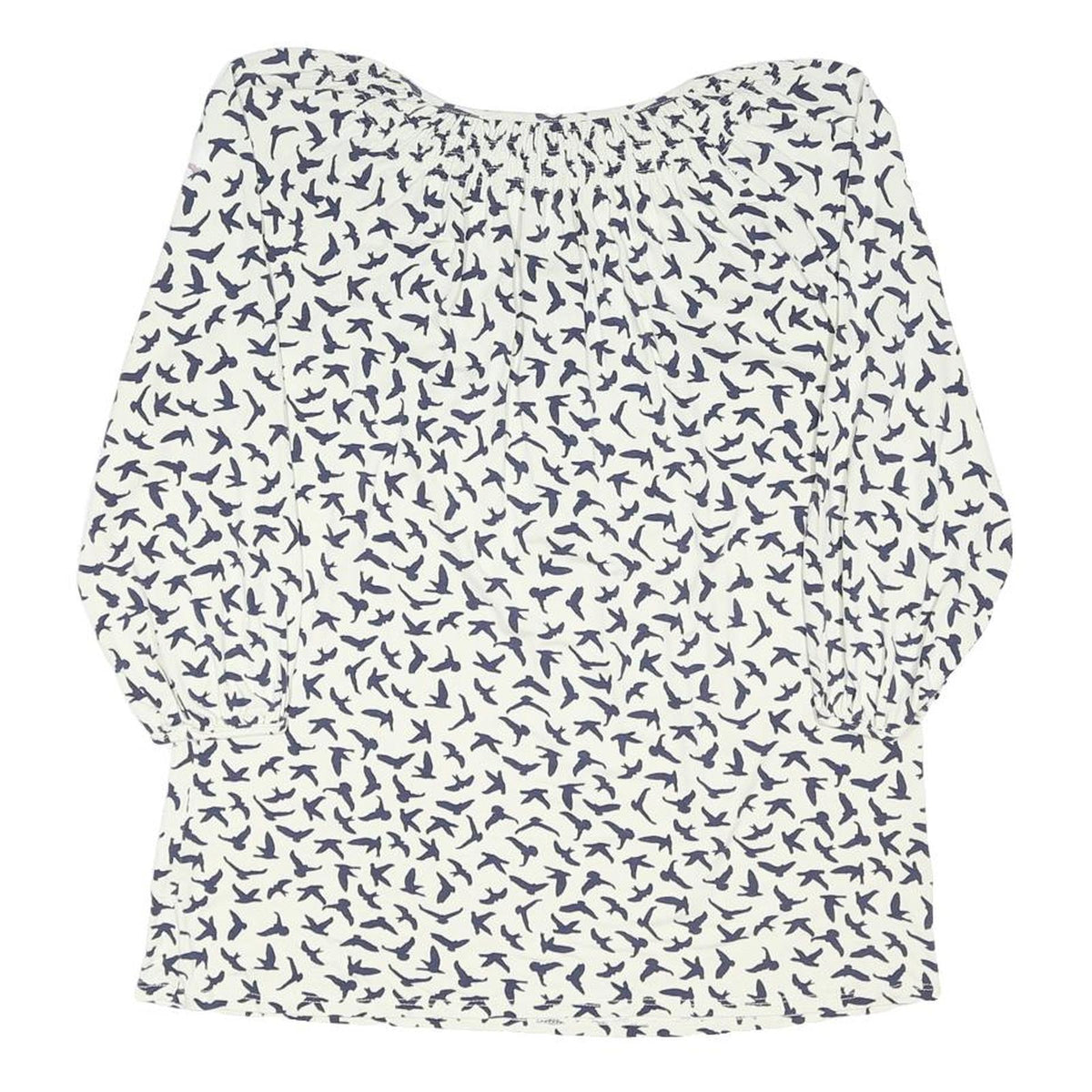 PHASE EIGHT Womens White Navy Bird Print Blouse 3/4 Sleeve Round Neck UK 12