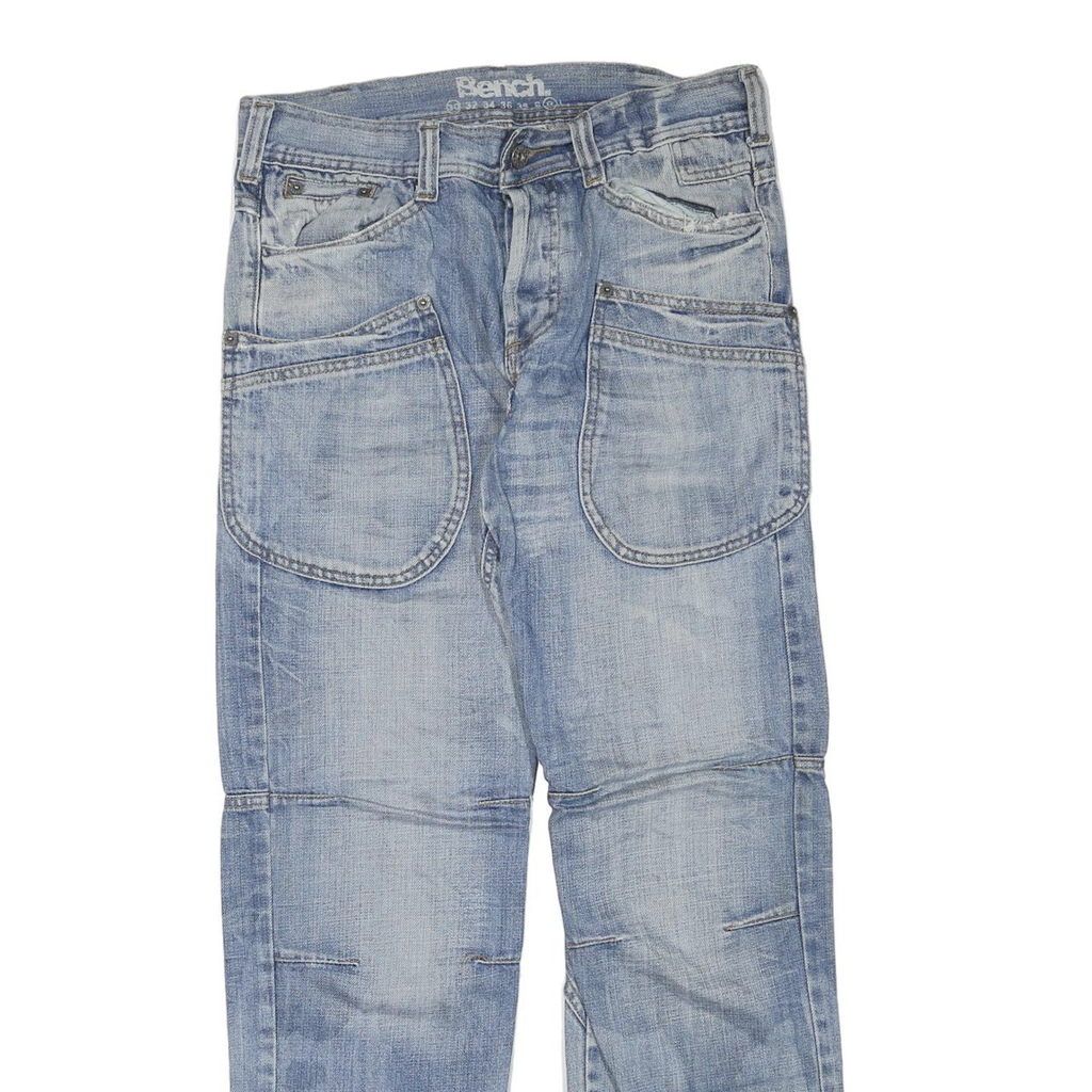 BENCH Mens Regular Fit Blue Denim Jeans W32 L32 Casual Cotton Blend Zip
