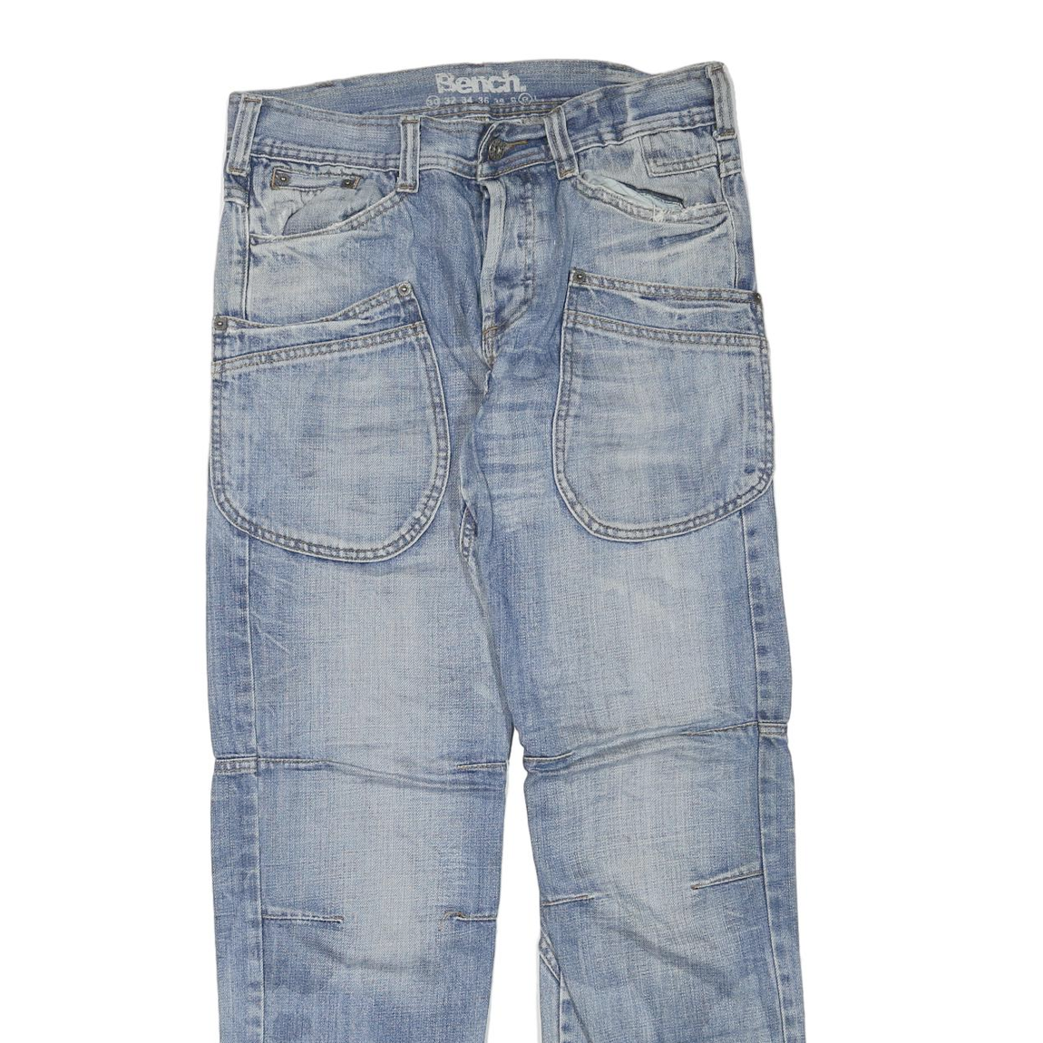 BENCH Mens Regular Fit Blue Denim Jeans W32 L32 Casual Cotton Blend Zip