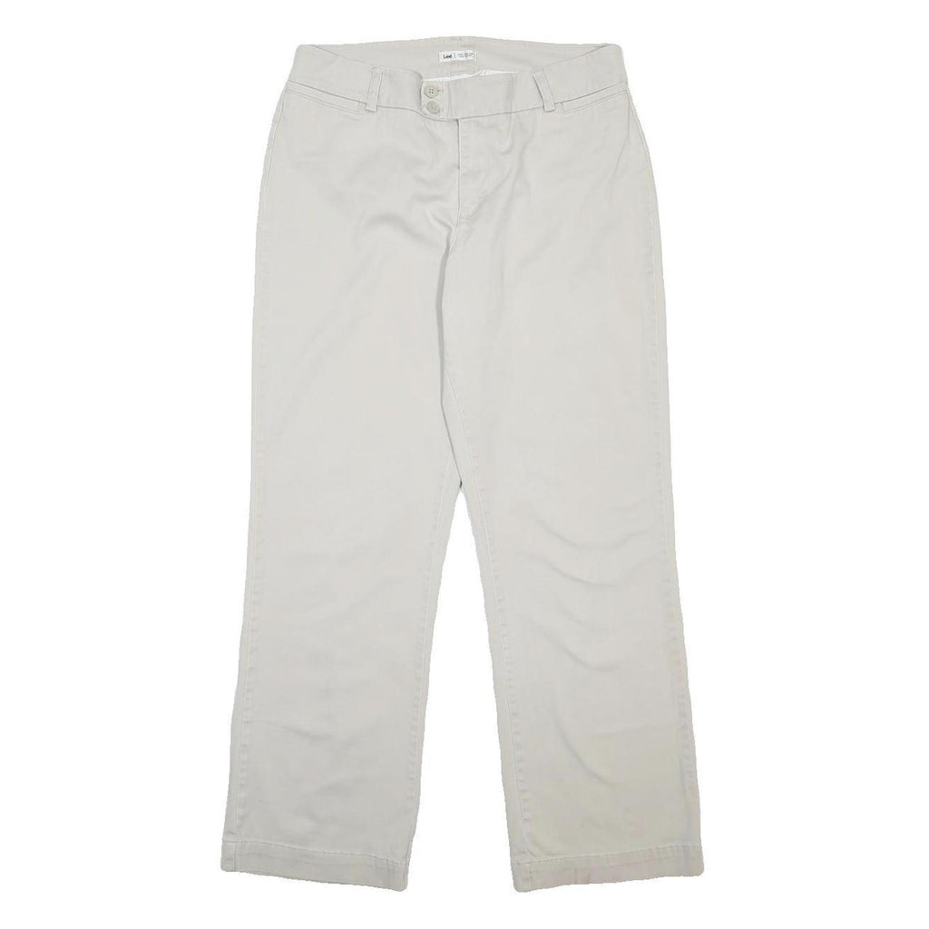 LEE Womens Cotton Blend Relaxed Straight Cream Trousers W32 L29 Casual Comfort
