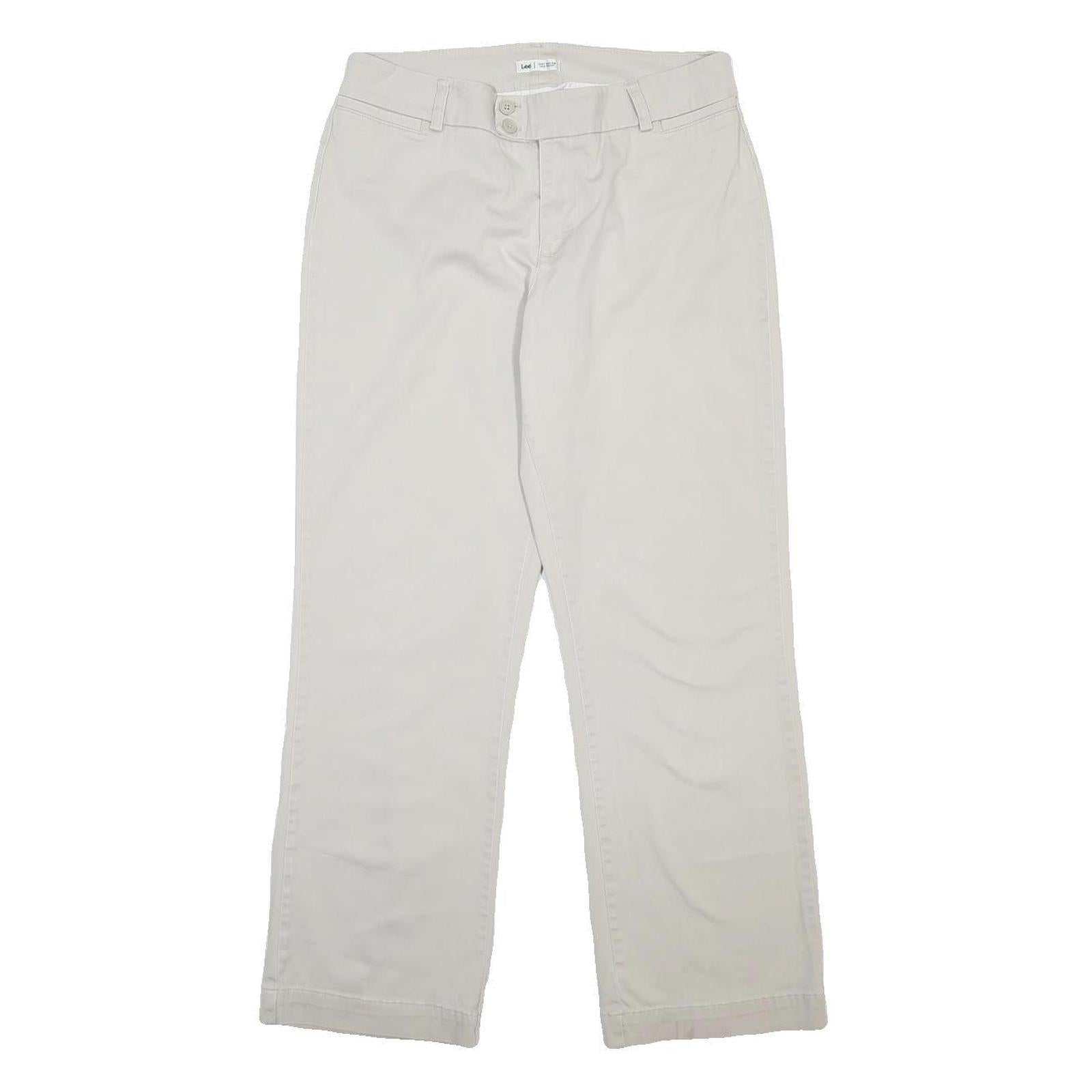 LEE Womens Cotton Blend Relaxed Straight Cream Trousers W32 L29 Casual Comfort