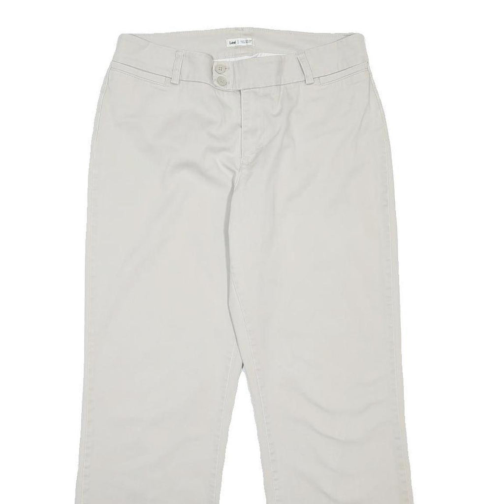 LEE Womens Cotton Blend Relaxed Straight Cream Trousers W32 L29 Casual Comfort