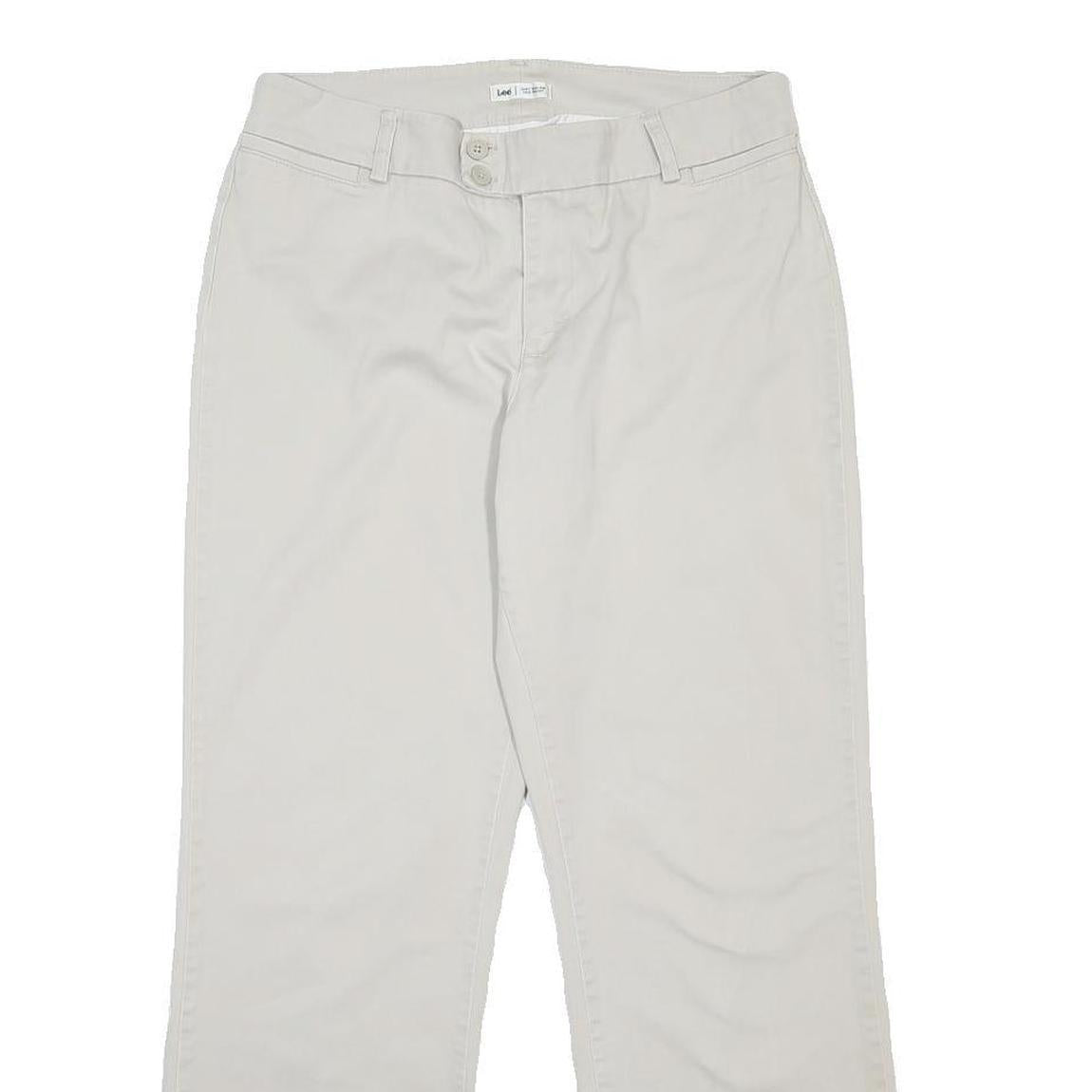 LEE Womens Cotton Blend Relaxed Straight Cream Trousers W32 L29 Casual Comfort