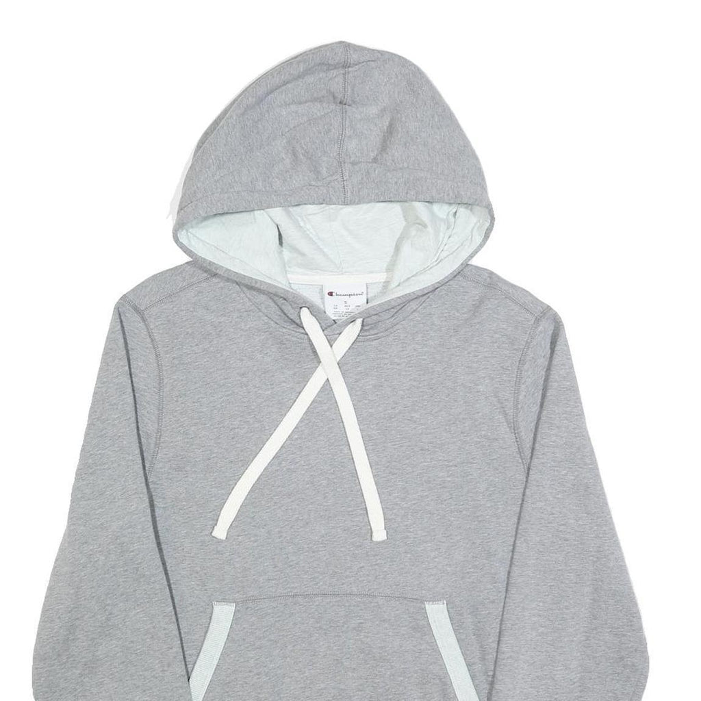 CHAMPION Mens Grey Contrast Trim Pullover Hoodie S Lightweight Drawstring