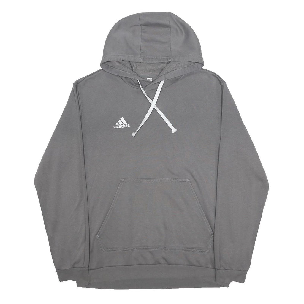 ADIDAS Mens Grey Hoodie L Cotton Blend Pullover Sports Casual Sweatshirt