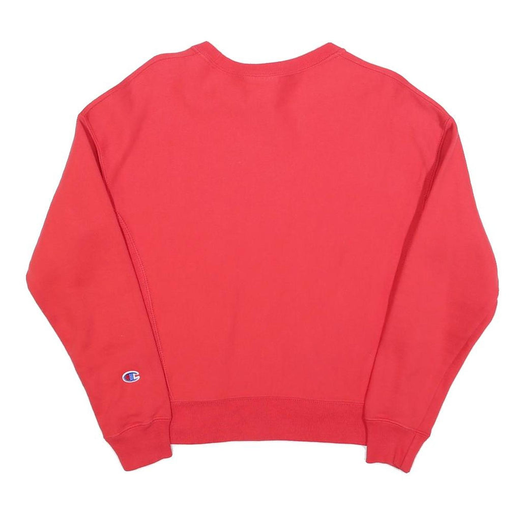 CHAMPION Womens Red Crew Neck S Cotton Blend Logo Embroidered Sweatshirt