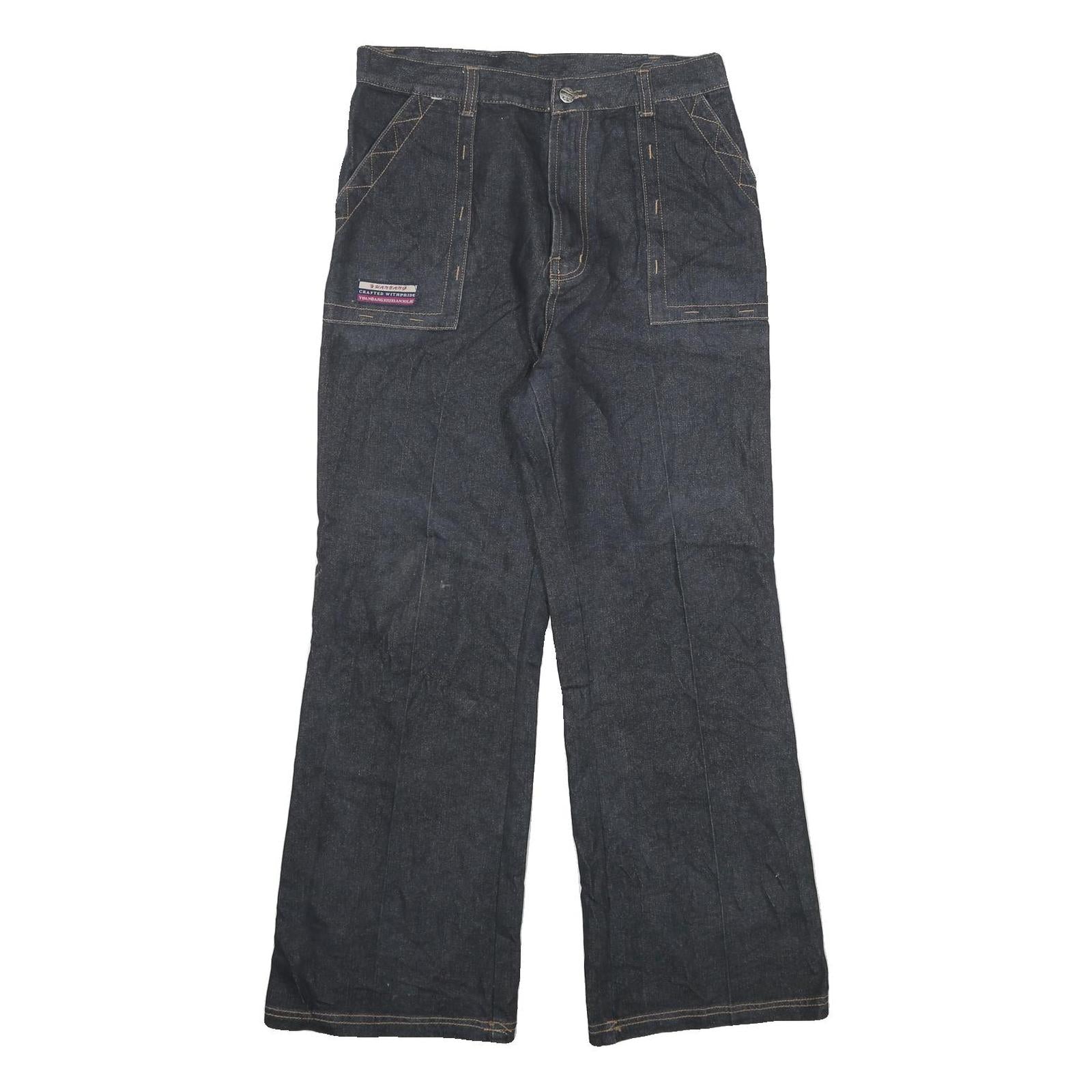 YUANBANG Womens Classic Blue Denim Jeans W30 L27 Wide Leg Cotton Blend Zip
