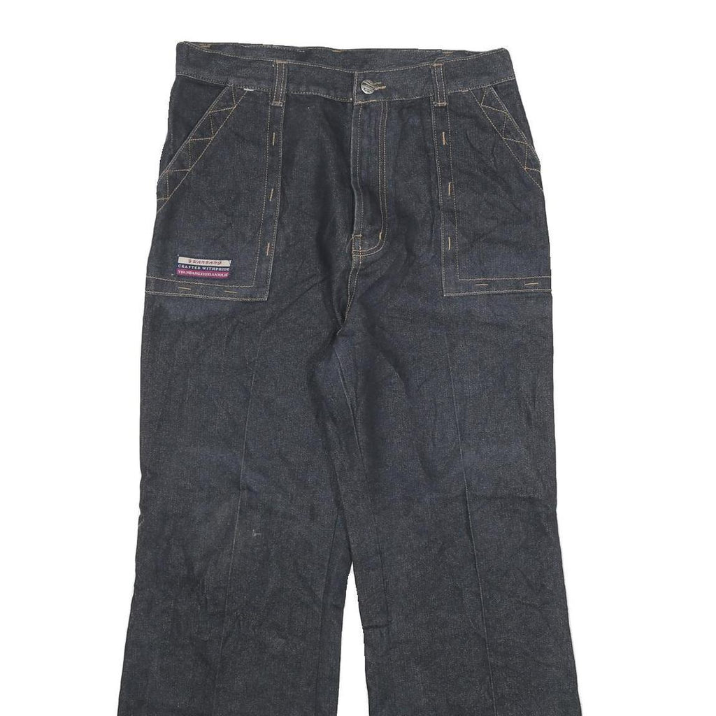YUANBANG Womens Classic Blue Denim Jeans W30 L27 Wide Leg Cotton Blend Zip
