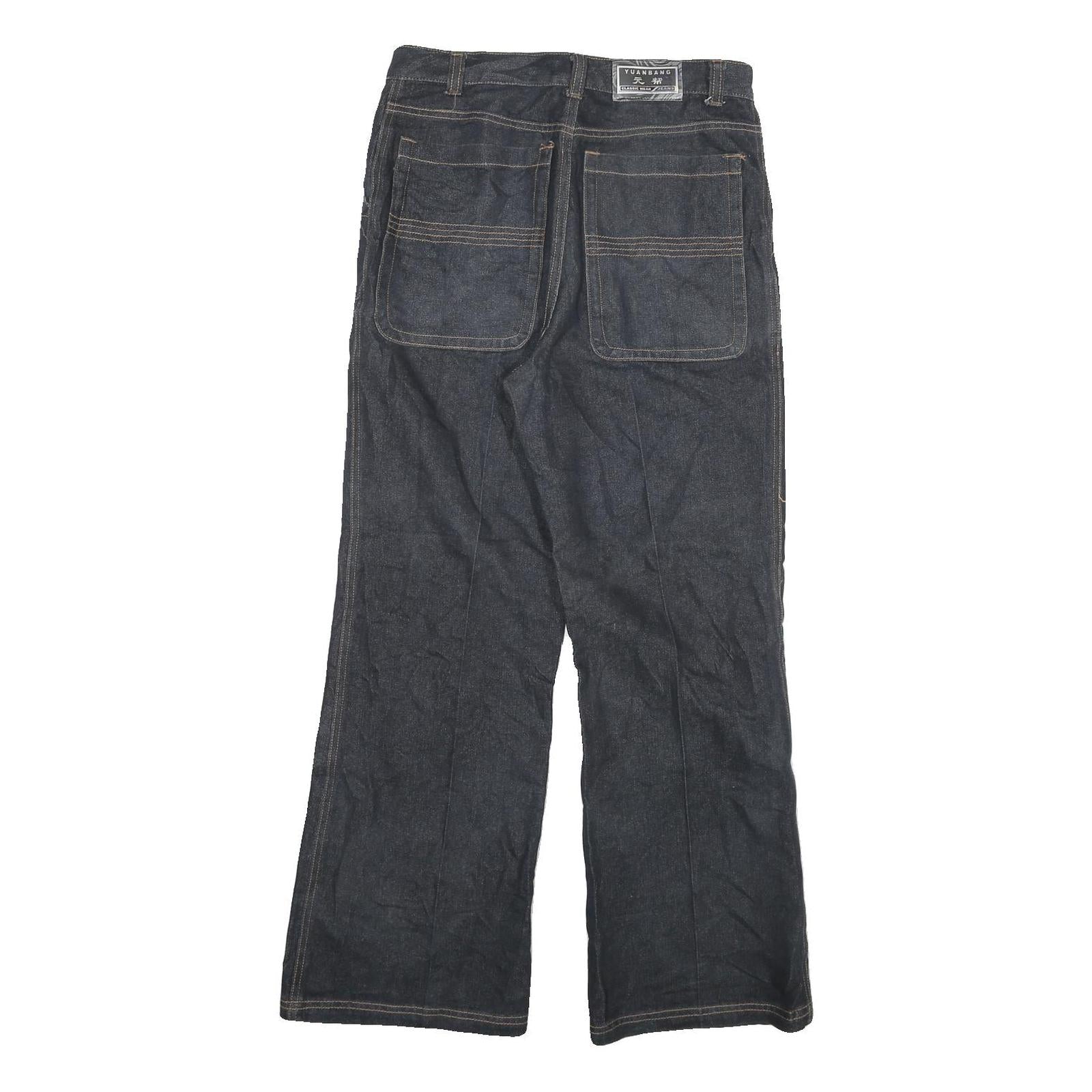 YUANBANG Womens Classic Blue Denim Jeans W30 L27 Wide Leg Cotton Blend Zip