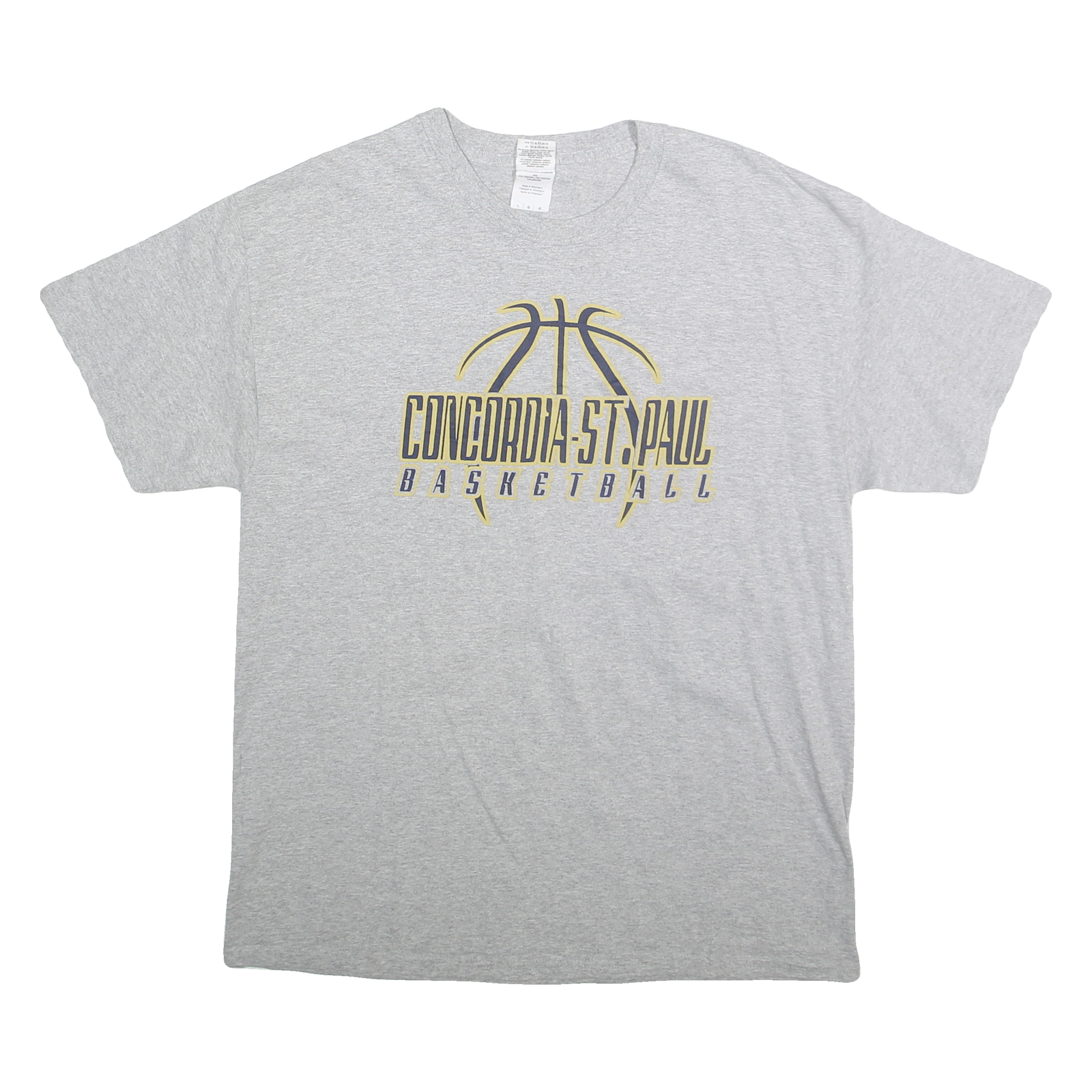GILDEN Mens Grey Concordia St Paul Basketball Graphic T-Shirt L Short Sleeve