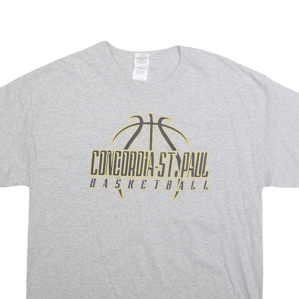 GILDEN Mens Grey Concordia St Paul Basketball Graphic T-Shirt L Short Sleeve