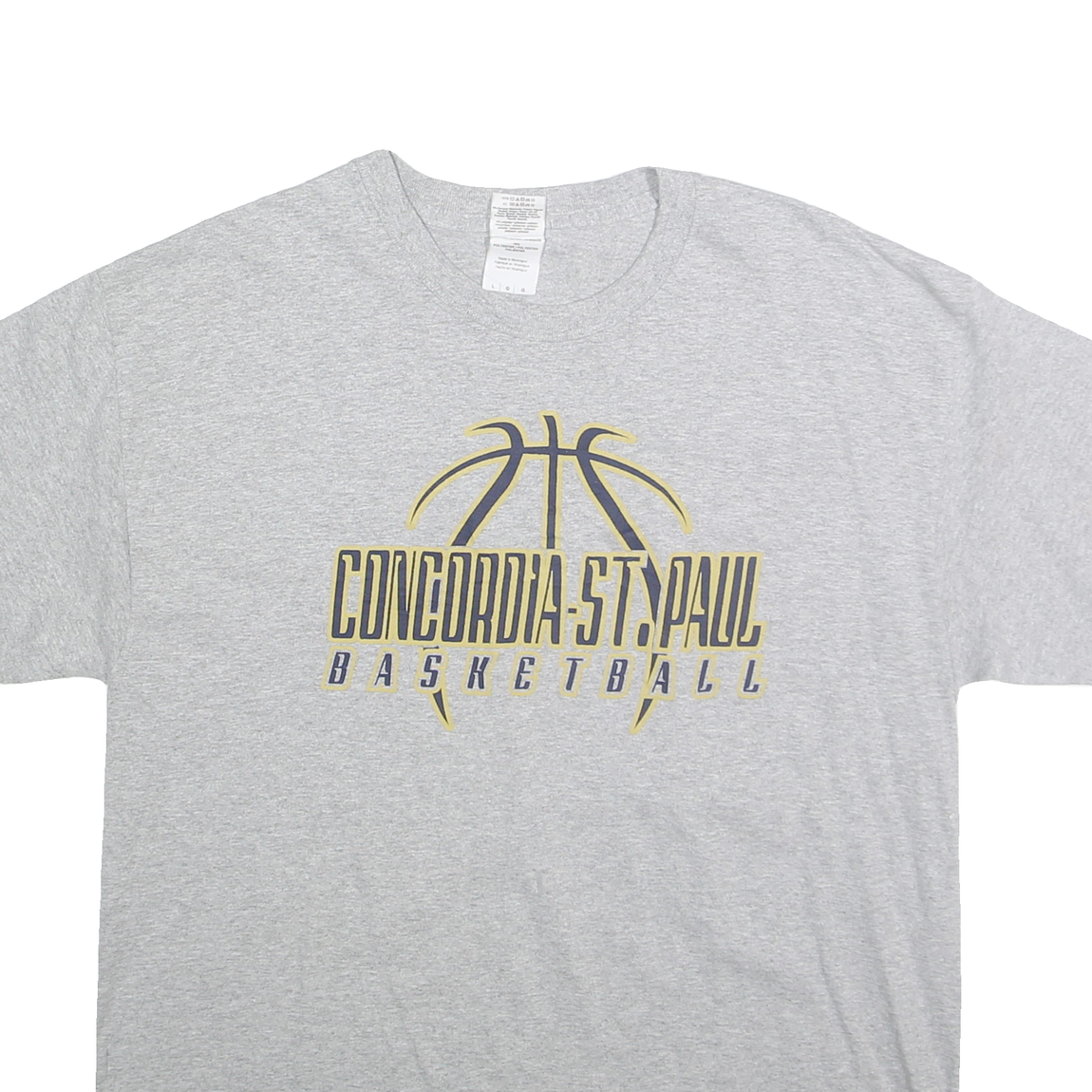 GILDEN Mens Grey Concordia St Paul Basketball Graphic T-Shirt L Short Sleeve