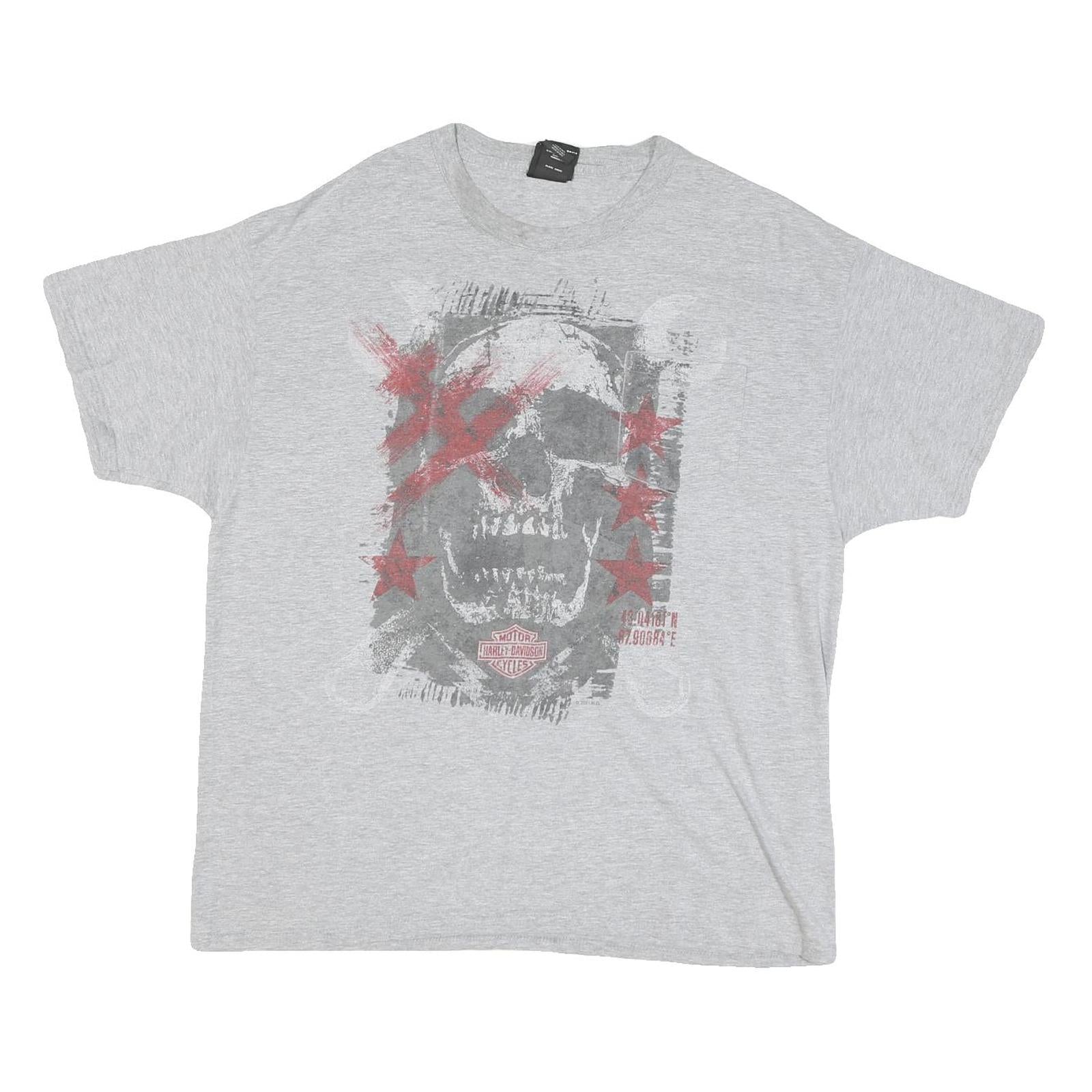 HARLEY DAVIDSON Mens Grey Skull Graphic T-Shirt XL Short Sleeve Crew Neck