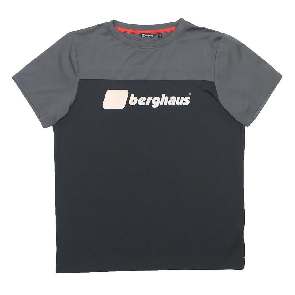 BERGHAUS Boys Grey & Black Polyester T-Shirt 13Y Short Sleeve Crew Neck Logo
