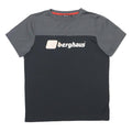 BERGHAUS Boys Grey & Black Polyester T-Shirt 13Y Short Sleeve Crew Neck Logo