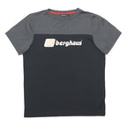 BERGHAUS Boys Grey & Black Polyester T-Shirt 13Y Short Sleeve Crew Neck Logo