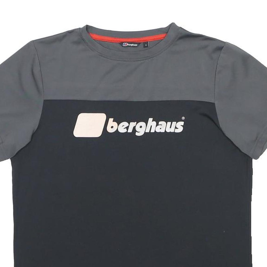 BERGHAUS Boys Grey & Black Polyester T-Shirt 13Y Short Sleeve Crew Neck Logo