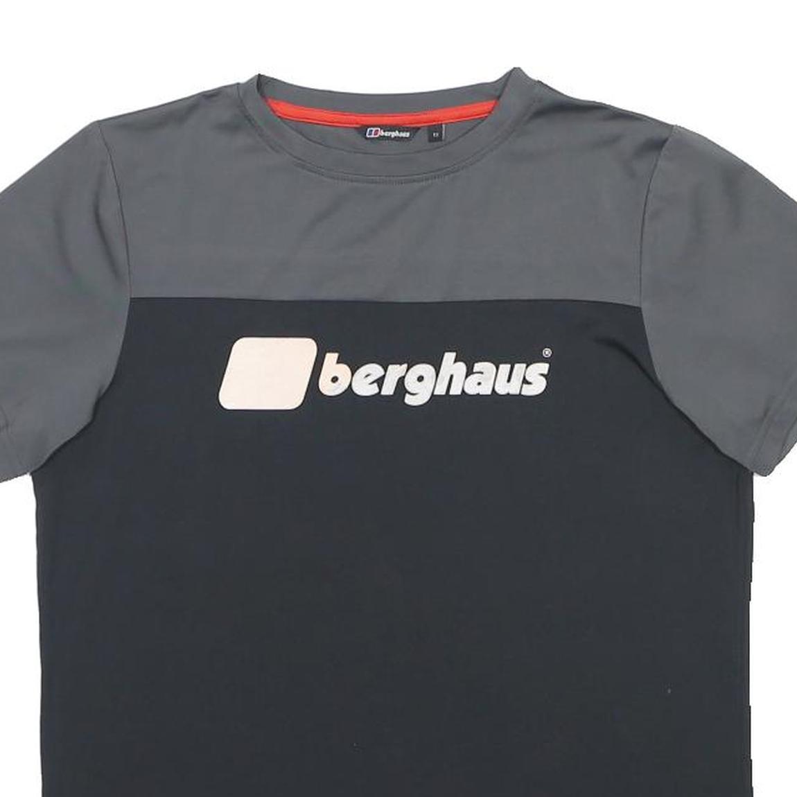 BERGHAUS Boys Grey & Black Polyester T-Shirt 13Y Short Sleeve Crew Neck Logo