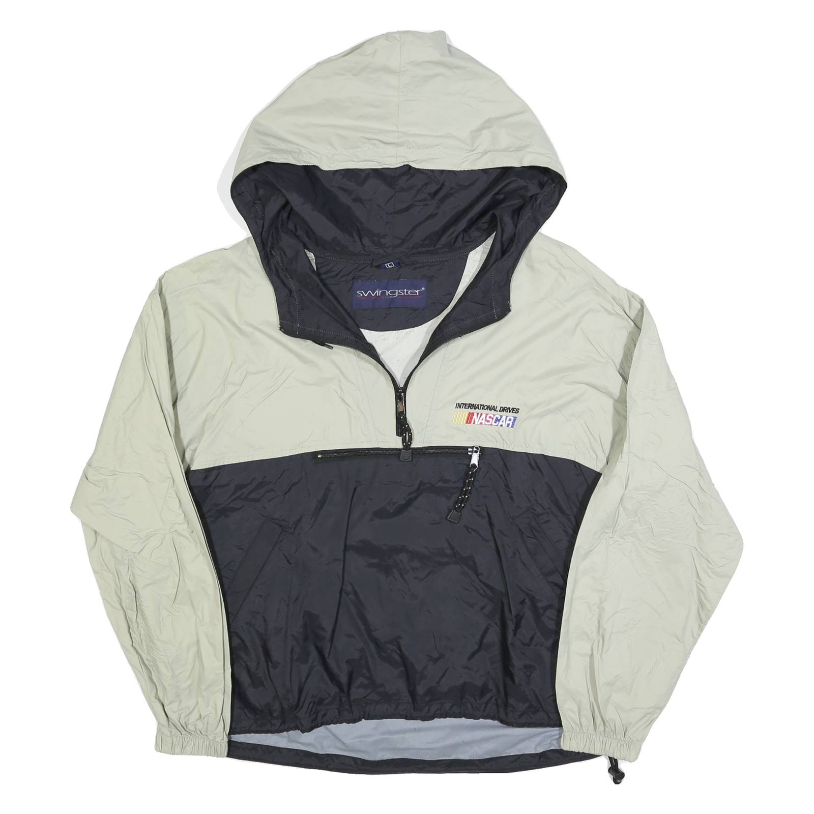 SWINGSTER Mens Grey & Black NASCAR Outdoor Jacket L Polyester Zip Hooded