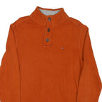 TOMMY HILFIGER Mens Orange Plain Pullover Button Neck Cotton Blend Jumper M