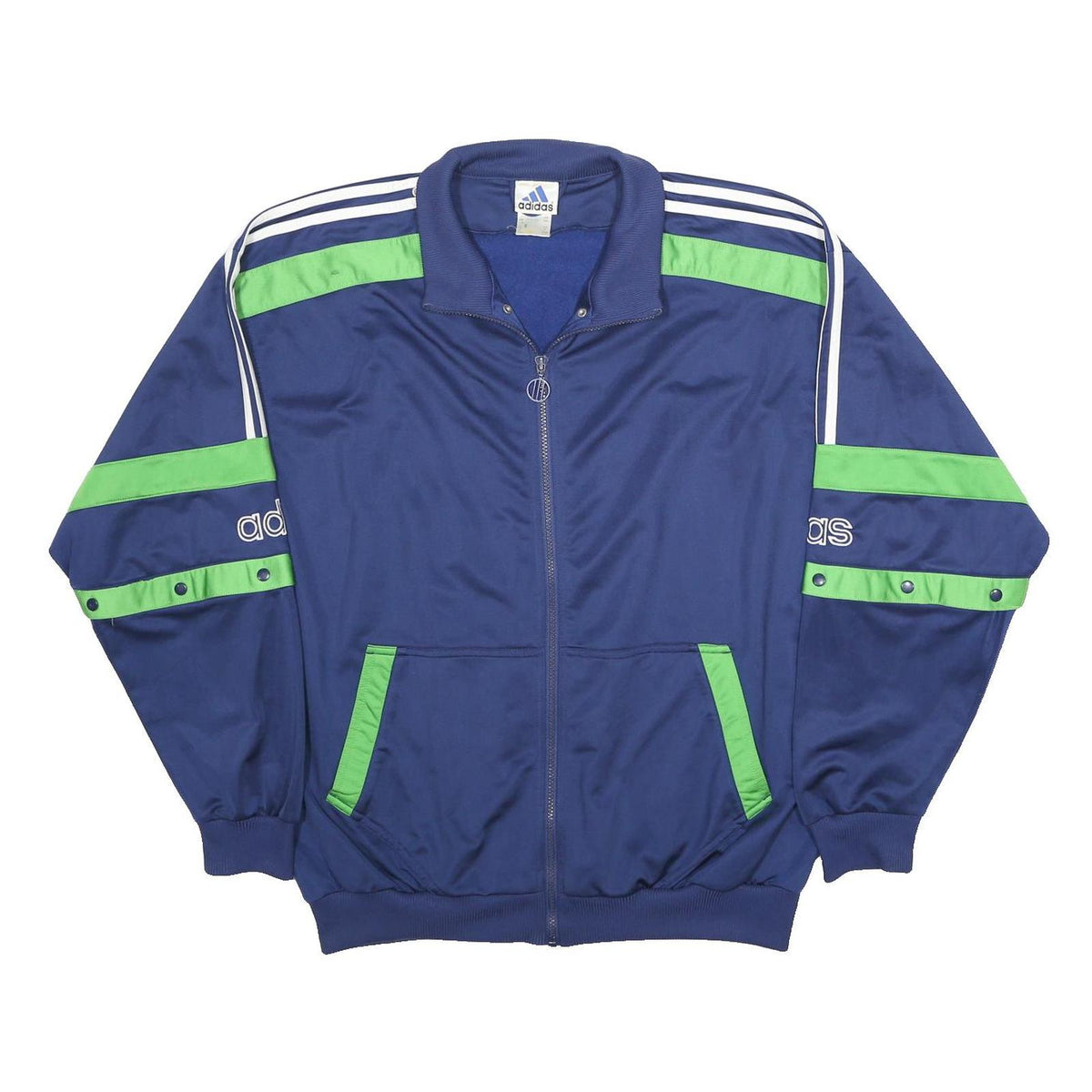 ADIDAS Mens Blue & Green Track Jacket L Polyester Woven Colourblock Athletic Zip