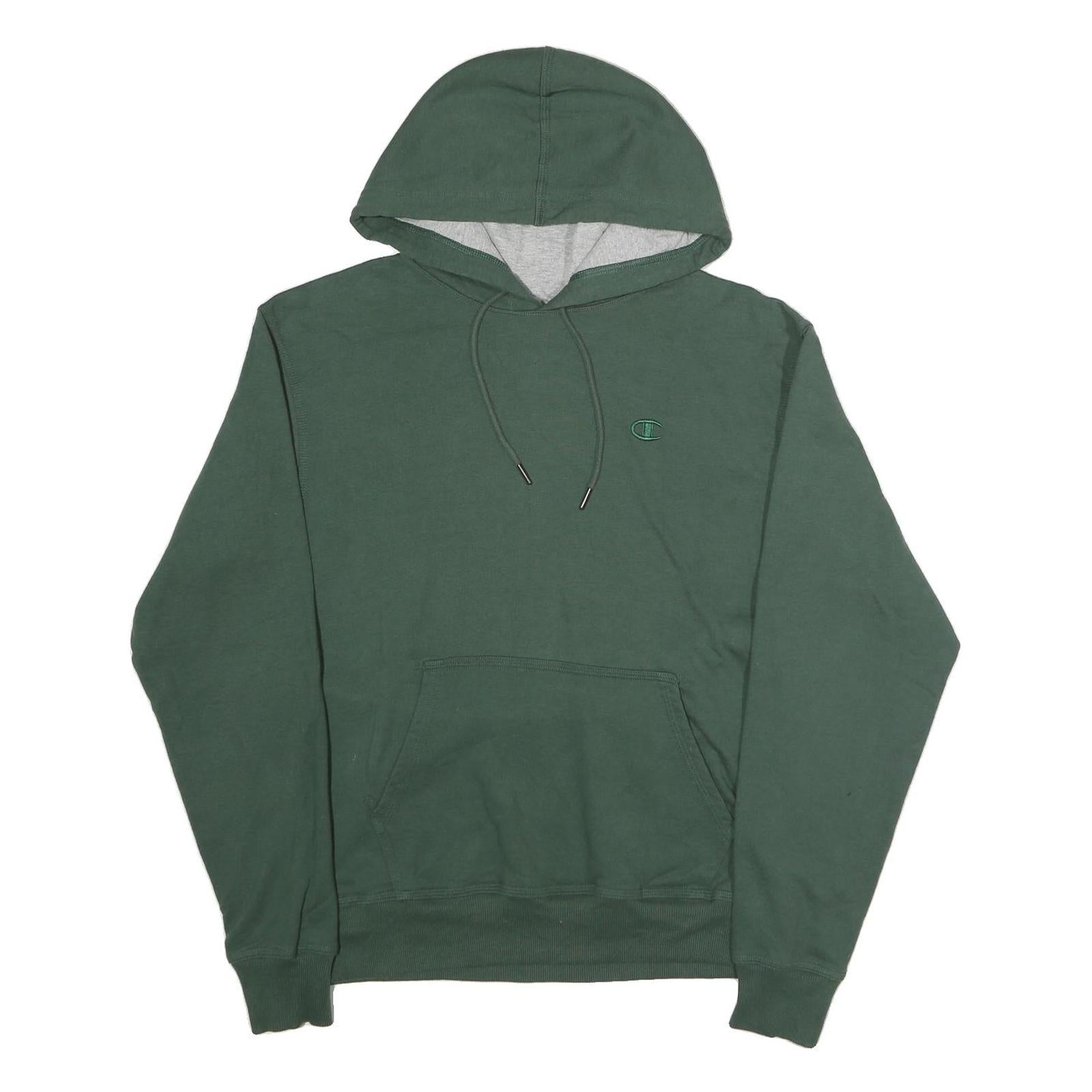 CHAMPION Mens Green Pullover Hoodie M Minimal Embroidered Logo