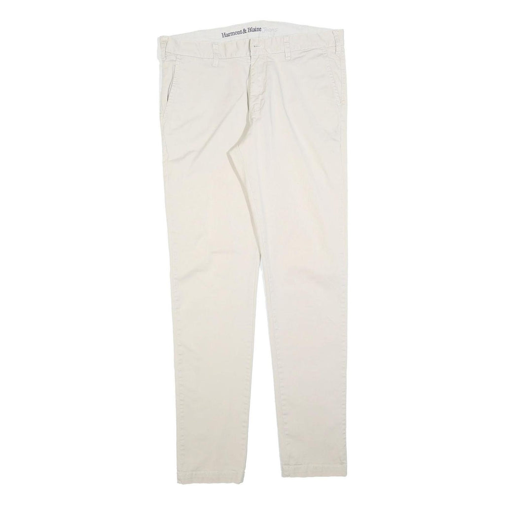 HARMONT AND BLAINE Womens Cotton Blend Cream Slim Straight Trousers W34 L32