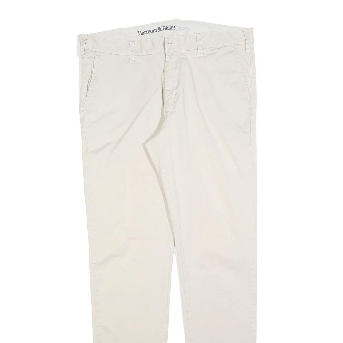 HARMONT AND BLAINE Womens Cotton Blend Cream Slim Straight Trousers W34 L32