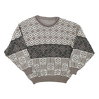 Womens Brown & Cream Patterned Jumper Wool Blend Crew Neck Basic Knit M