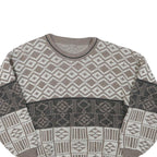 Womens Brown & Cream Patterned Jumper Wool Blend Crew Neck Basic Knit M