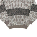 Womens Brown & Cream Patterned Jumper Wool Blend Crew Neck Basic Knit M