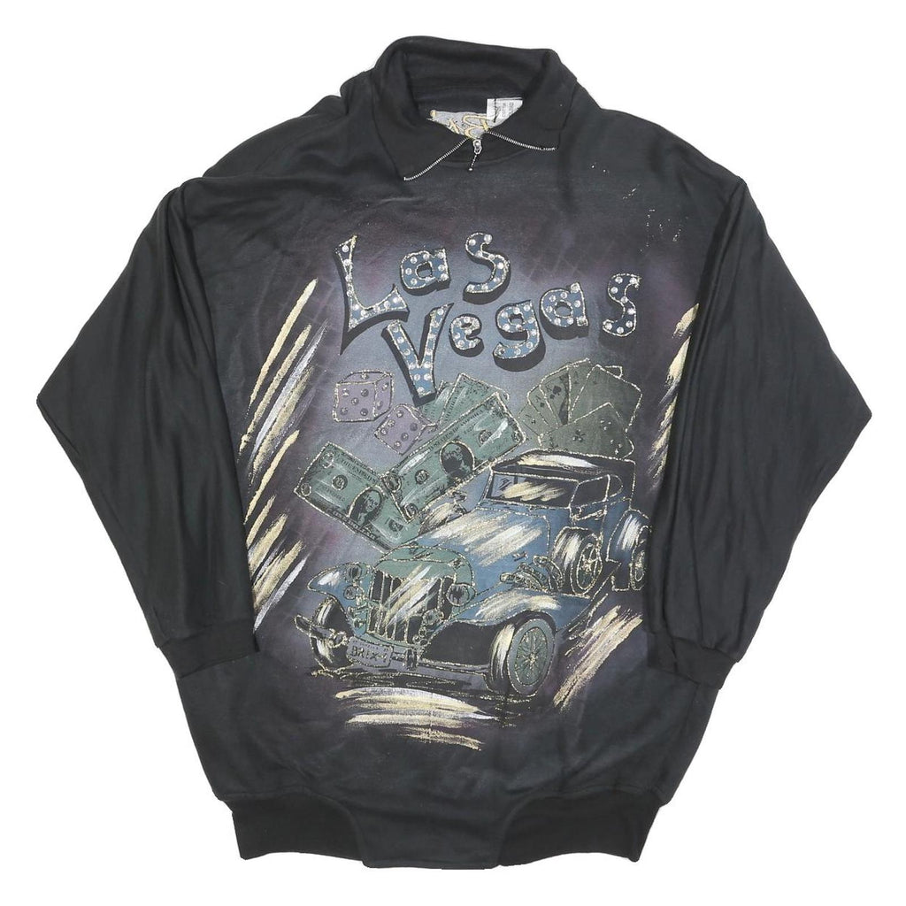 Womens Black Las Vegas Pullover Sweatshirt M Zipper Collar Vintage Style
