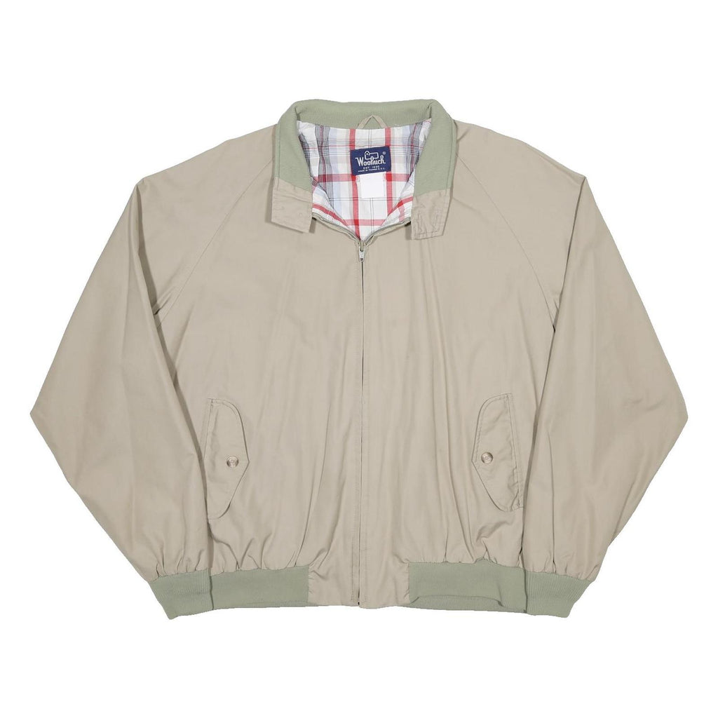 WOOLRICH Mens Beige Cotton Blend Bomber Jacket XL Plain Zip Casual Outerwear