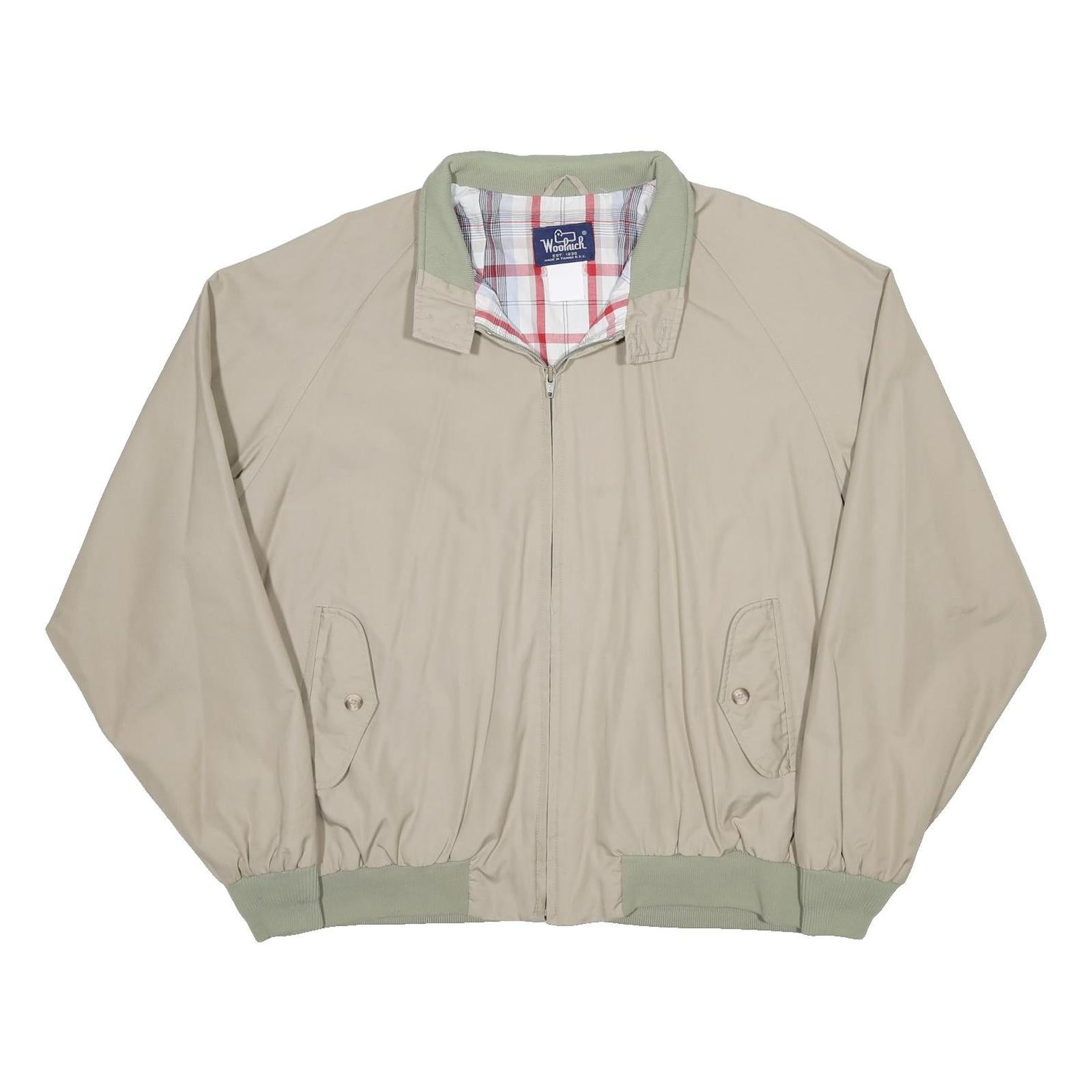 WOOLRICH Mens Beige Cotton Blend Bomber Jacket XL Plain Zip Casual Outerwear