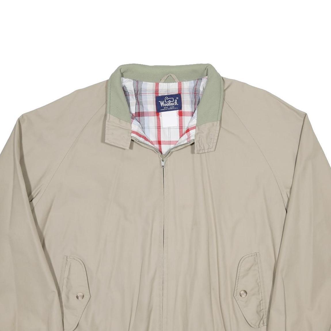 WOOLRICH Mens Beige Cotton Blend Bomber Jacket XL Plain Zip Casual Outerwear