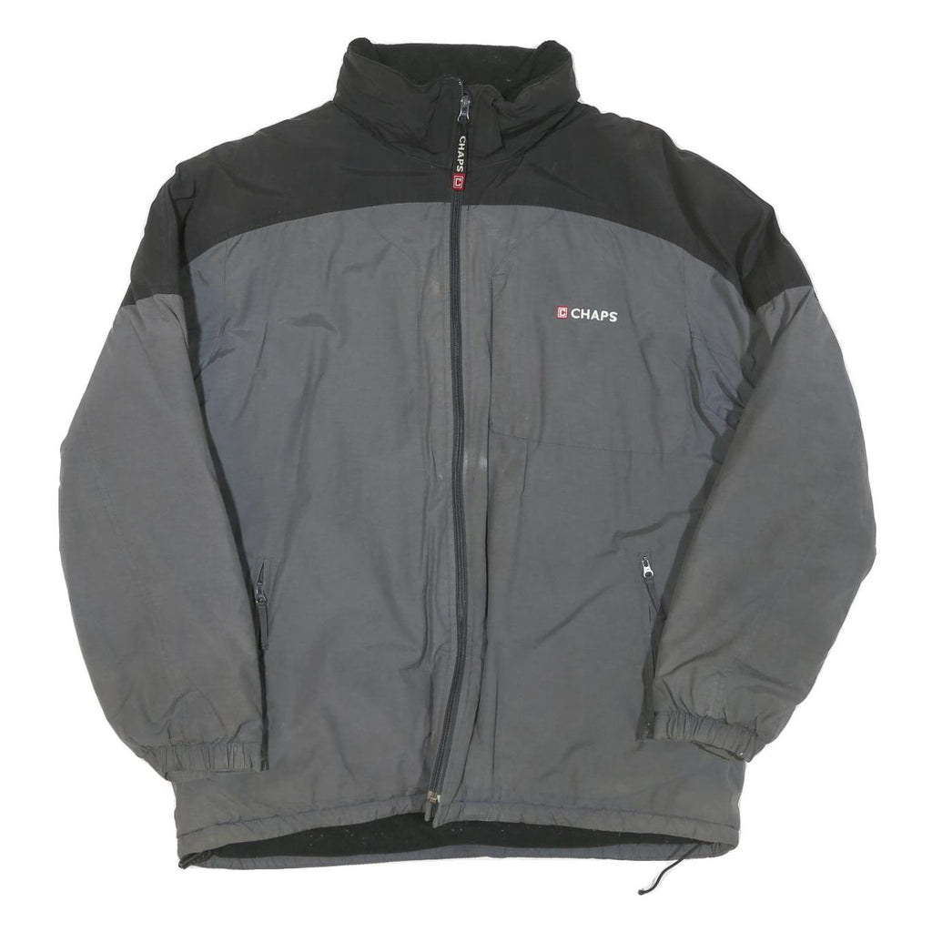 CHAPS Mens Grey & Black Jacket L Cotton Blend Classic Zip Outdoor Warm