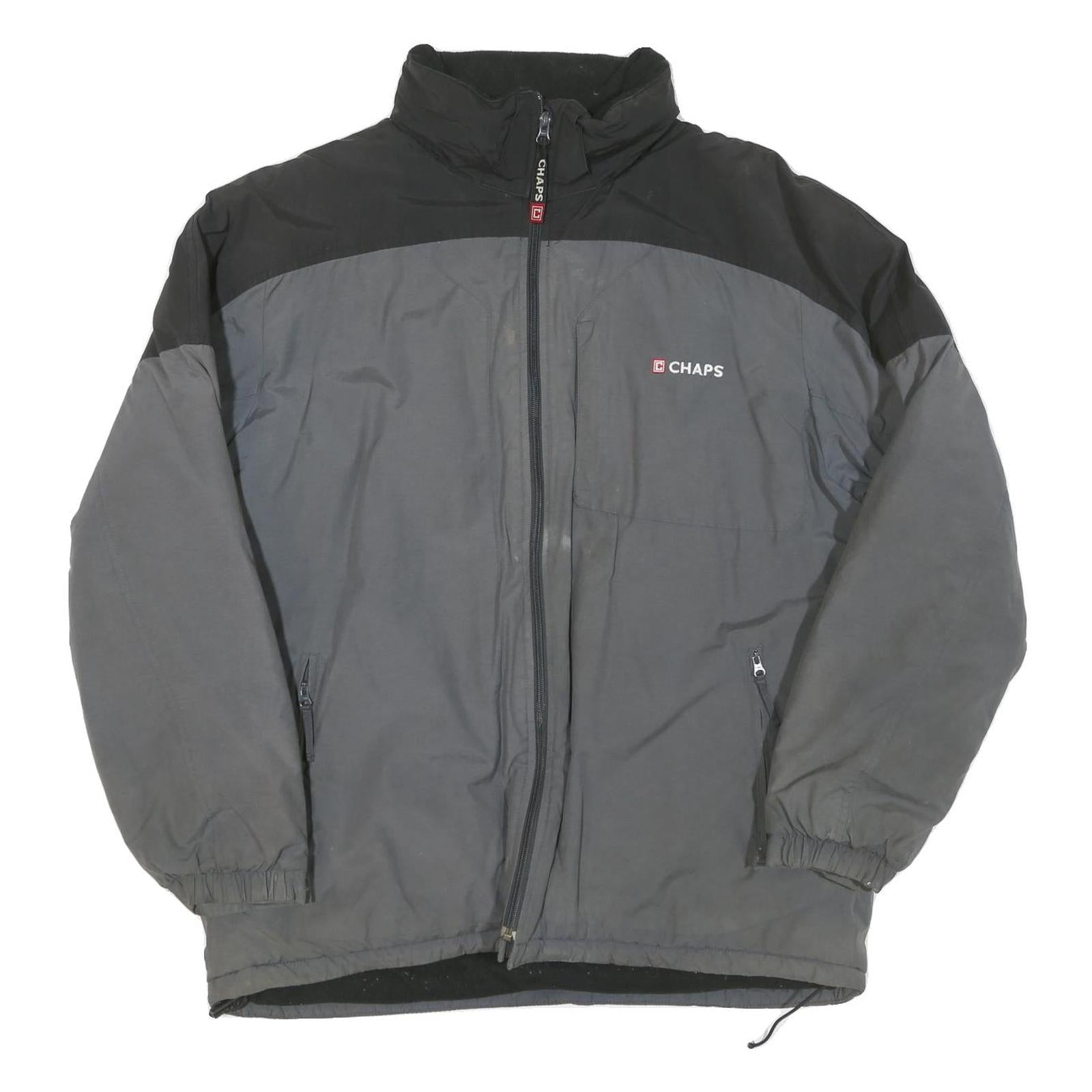 CHAPS Mens Grey & Black Jacket L Cotton Blend Classic Zip Outdoor Warm
