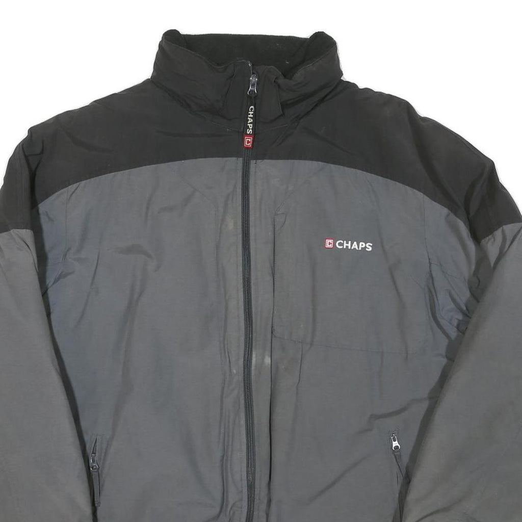 CHAPS Mens Grey & Black Jacket L Cotton Blend Classic Zip Outdoor Warm