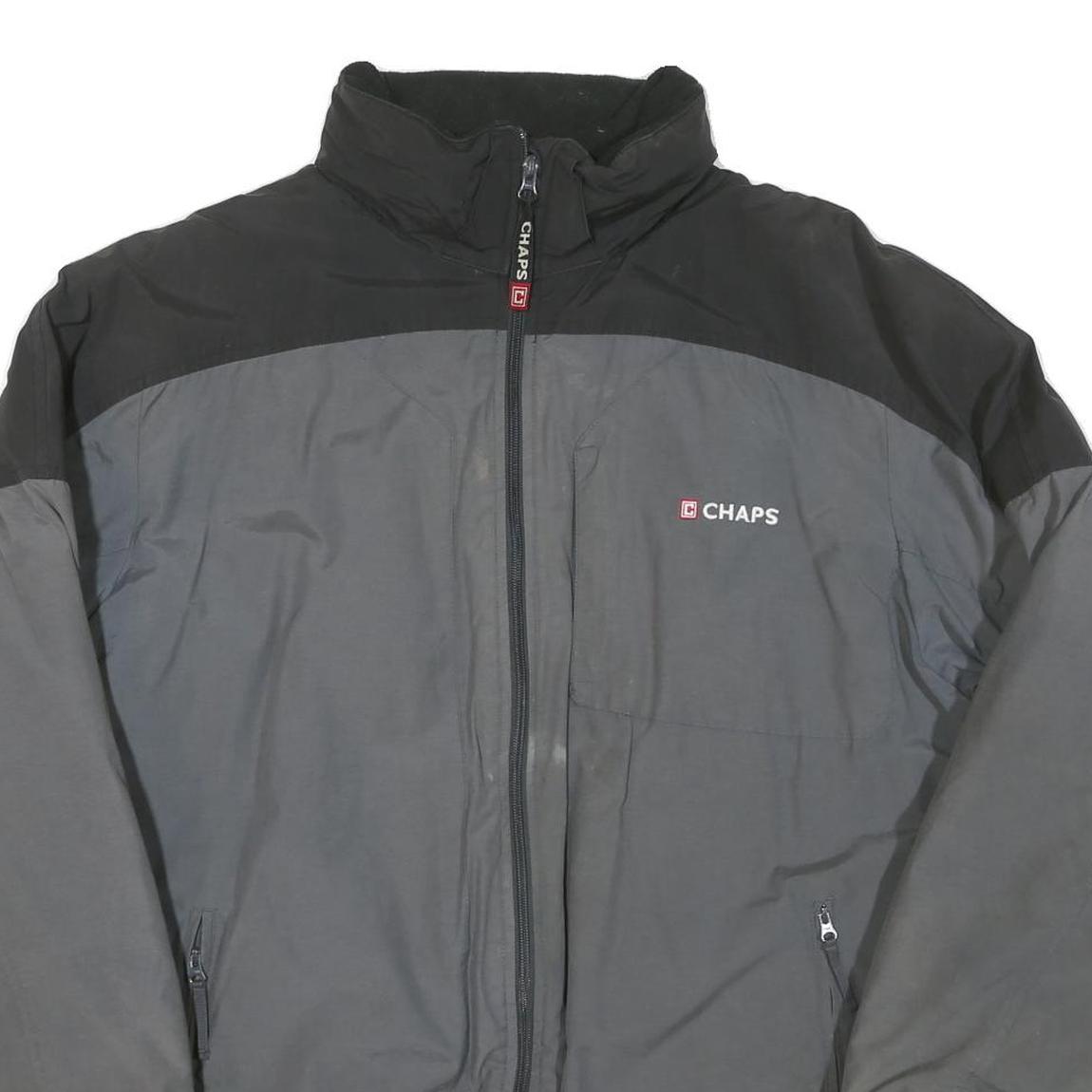 CHAPS Mens Grey & Black Jacket L Cotton Blend Classic Zip Outdoor Warm