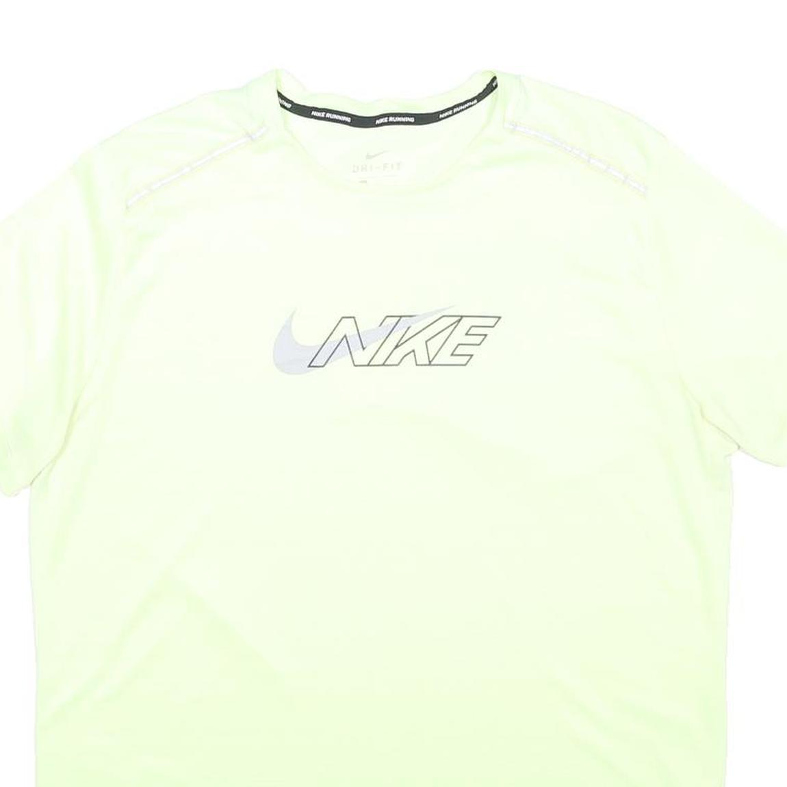 NIKE RUNNING Mens Yellow & Grey Logo Graphic T-Shirt L Short Sleeve Crew Neck